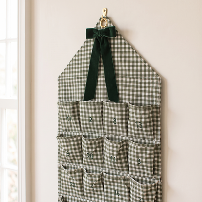 Little Teekie Personalised Gingham Advent Calendar | Velvet Bow Name, 120x50cm – Green – alternate angle