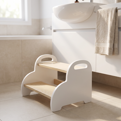 Little Teekie Wooden Cloud Step Stool | Birch Ply, 45cm Wide, Carry Handles – styled in the home