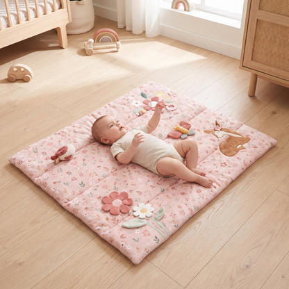 Little Teekie Padded Playpen Play Mat | 80 x 100 cm, Sensory Toys, Machine Washable – Pink – in use, shows scale