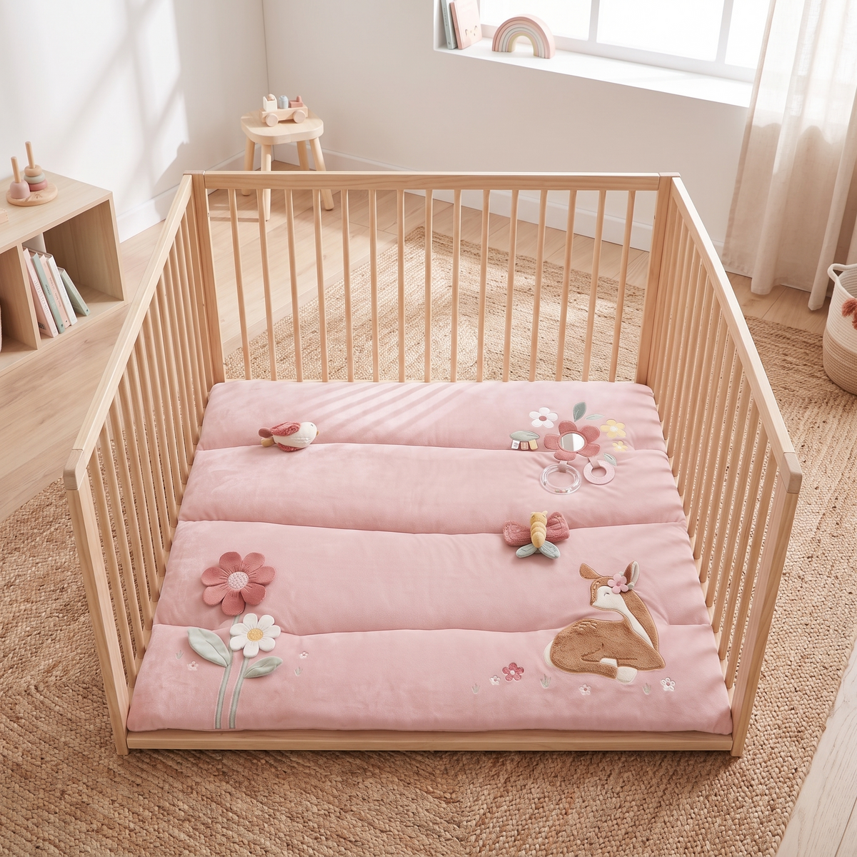 Little Teekie Padded Playpen Play Mat | 80 x 100 cm, Sensory Toys, Machine Washable – Pink – styled in the home