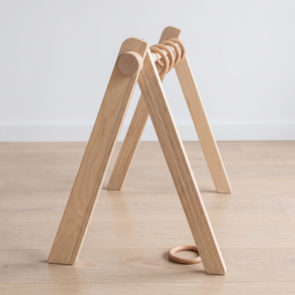 Little Teekie Wooden Baby Gym Frame | Bent Pine Arch, 5 Removable Rings – Natural Plywood – alternate angle