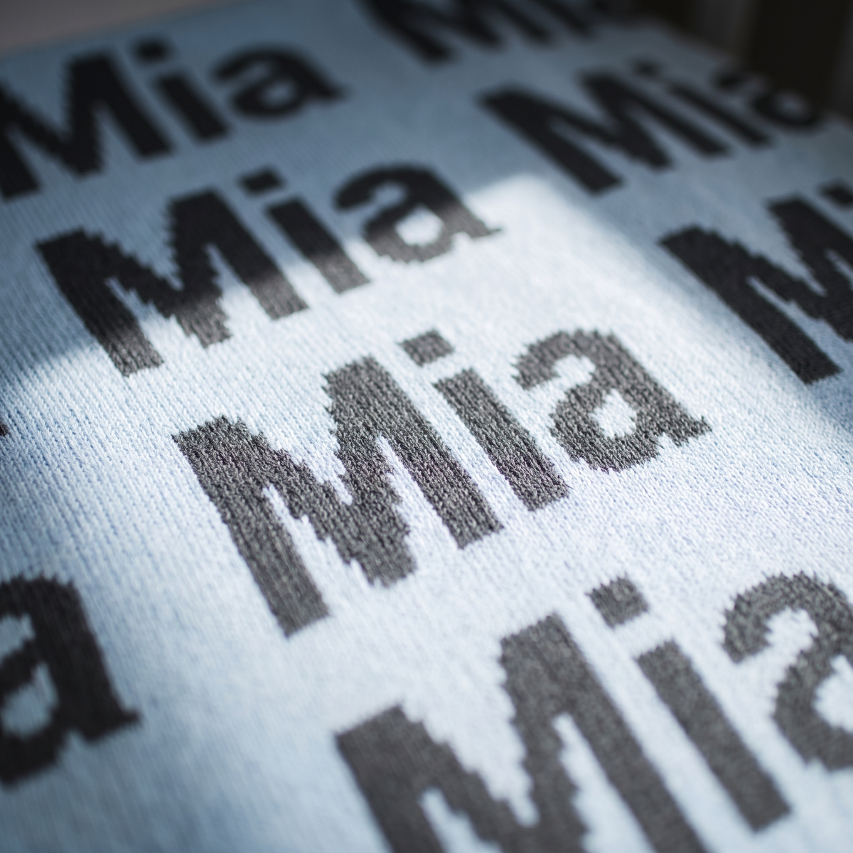 Little Teekie Personalised Cot Baby Blanket | Knitted Name, 150 x 90cm Cotton – personalisation detail