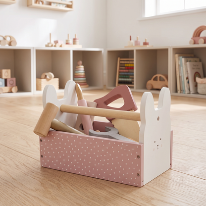 Little Teekie Wooden Tool Box Set | 15 Pieces, 21cm Box – Pink – lifestyle
