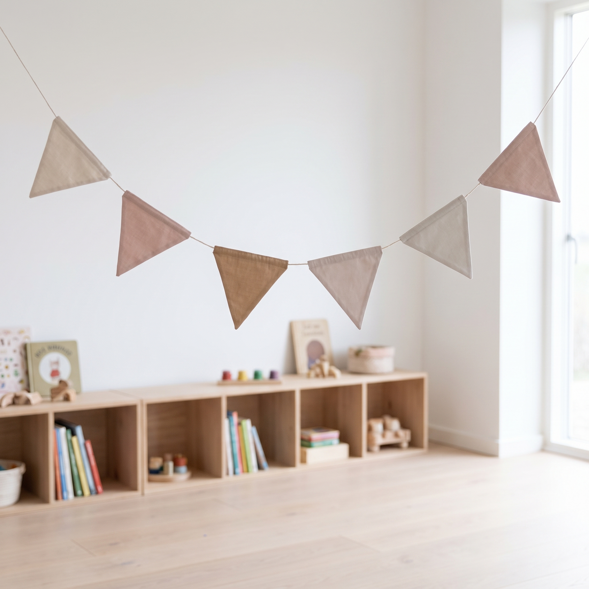 Little Teekie Double-Sided Cotton Bunting | 8 Flags, Organic GOTS Cotton – Birchbark Rose – lifestyle