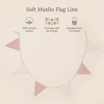 Little Teekie Muslin Cotton Flag Garland | 6 Flags, Reusable Bunting – Wild Rose – key features