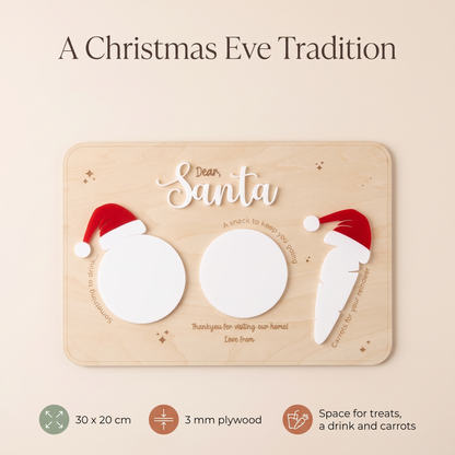 Little Teekie Santa Treat Board | Cookies, Drink & Carrots, 30x20cm – Plywood & Red – key features