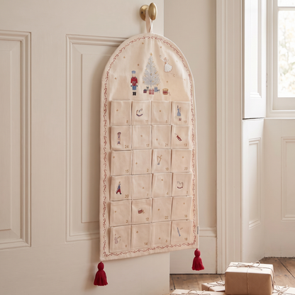 Little Teekie Fabric Advent Calendar | Embroidered Illustrations, Red Tassels – Nutcracker – alternate angle