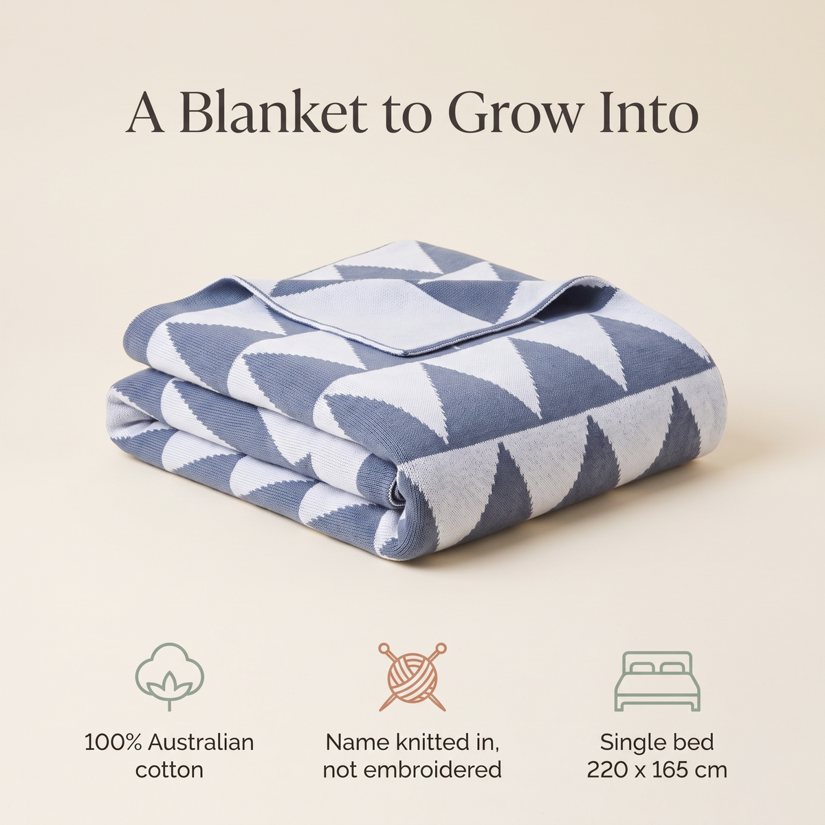 Little Teekie Personalised Single Bed Blanket | Knitted Name, 220 x 165cm Cotton – key features