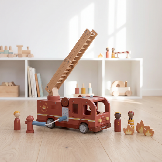 Little Teekie Wooden Fire Truck with Peg Dolls | Extendable Ladder, 24 Months+ – lifestyle