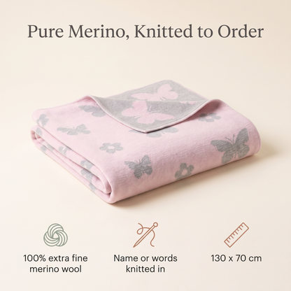 Little Teekie Personalised Merino Wool Blanket | Knitted Name, 130 x 70cm Extra Fine – key features