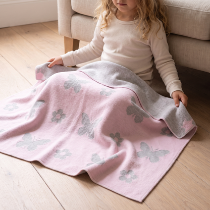 Little Teekie Personalised Merino Wool Blanket | Knitted Name, 130 x 70cm Extra Fine – in use, shows scale