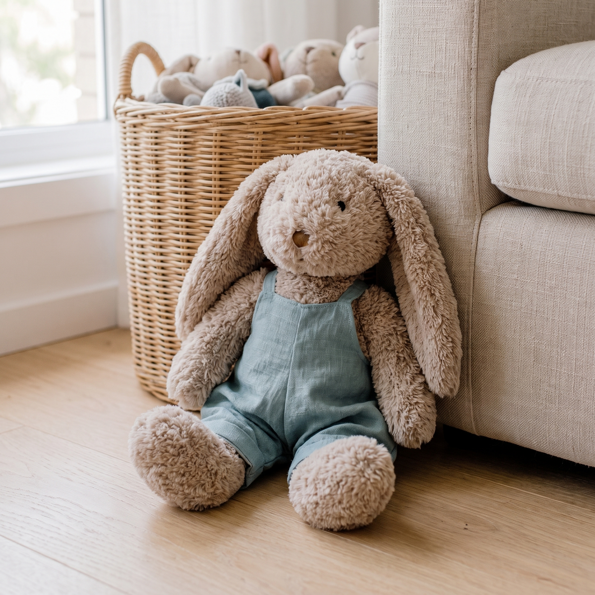 Little Teekie Personalised Bunny Soft Toy | Embroidered Name on Overalls, Plush – Blue – lifestyle
