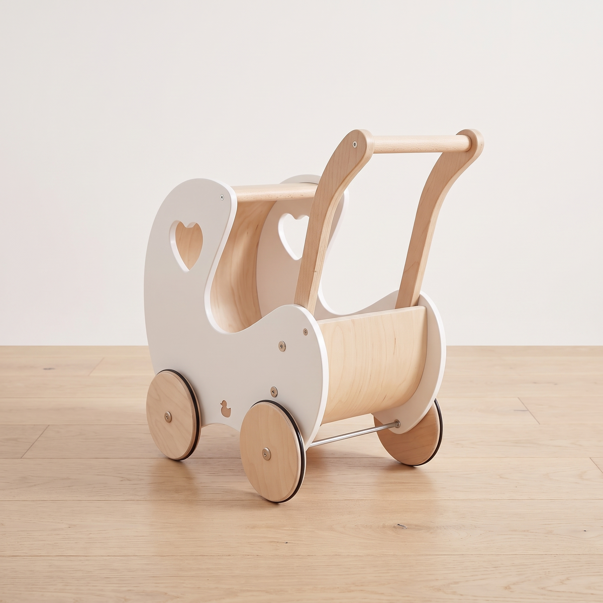 Little Teekie Wooden Doll Pram Walker | Birch Ply, Easy-Grip Handle – White – alternate angle