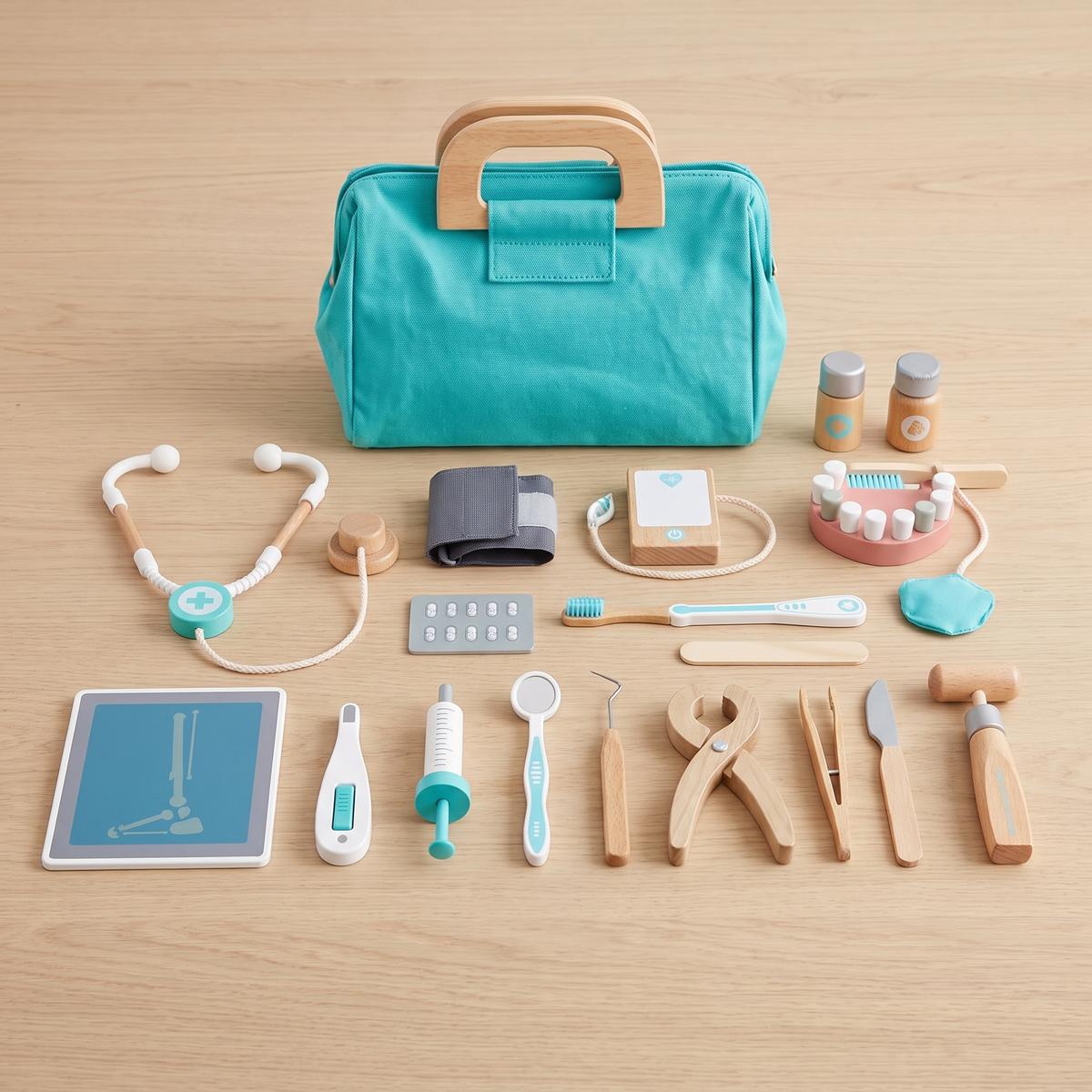 Little Teekie Wooden Doctor Kit | 18 Medical Tools, Non-Toxic Finish – what's included
