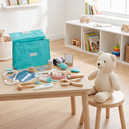Little Teekie Wooden Doctor Kit | 18 Medical Tools, Non-Toxic Finish – styled in the home