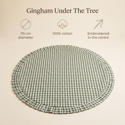Little Teekie Personalised Ruffle Tree Skirt | Embroidered Name, 115cm Diameter – Green Gingham – key features