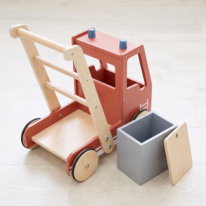 Little Teekie Wooden Fire Truck Push Walker | Birchwood, Storage Box, 24 Months+ – alternate angle