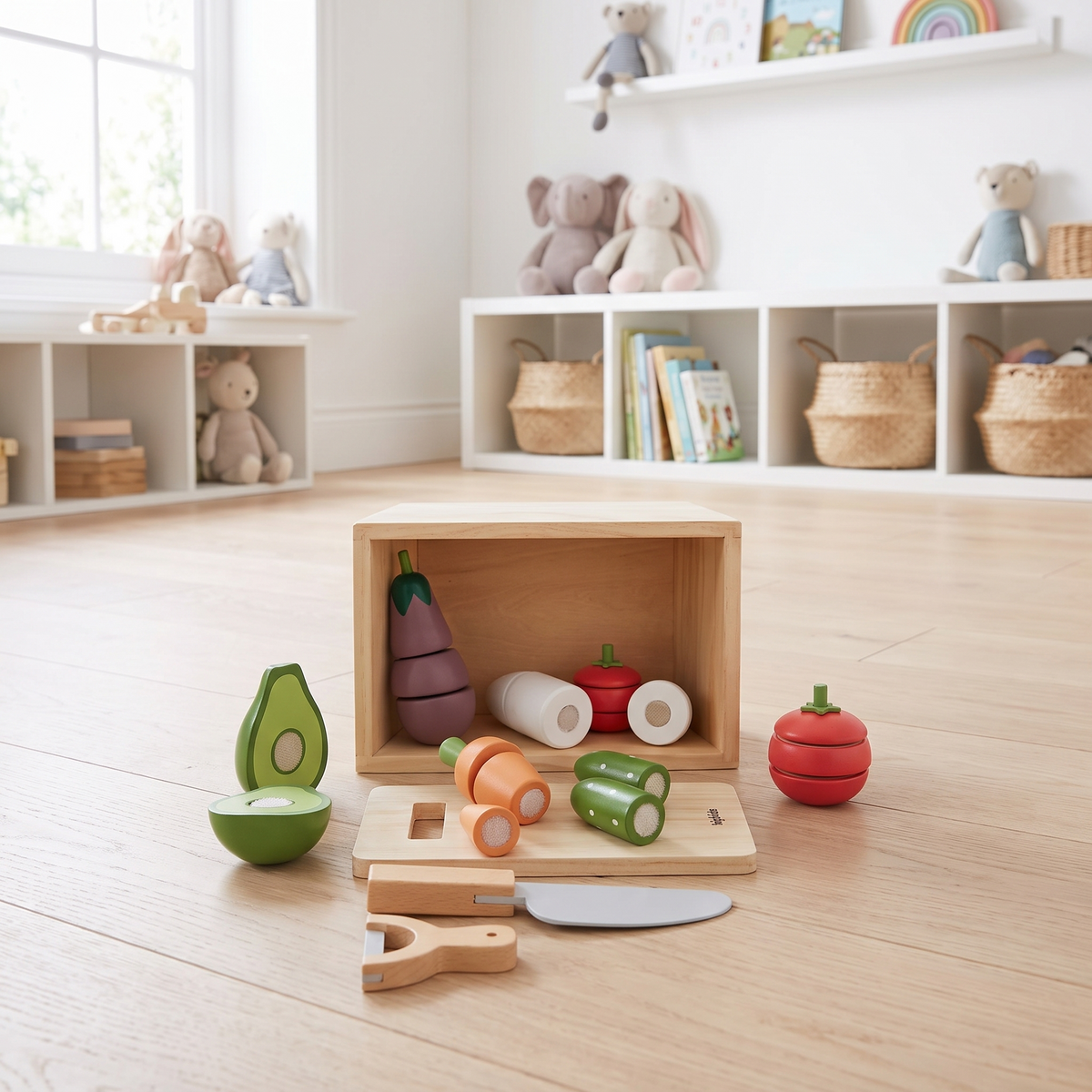 Little Teekie Wooden Veggie Crate Play Set | 10 Pieces, Chopping Board, 3 Years+ – lifestyle