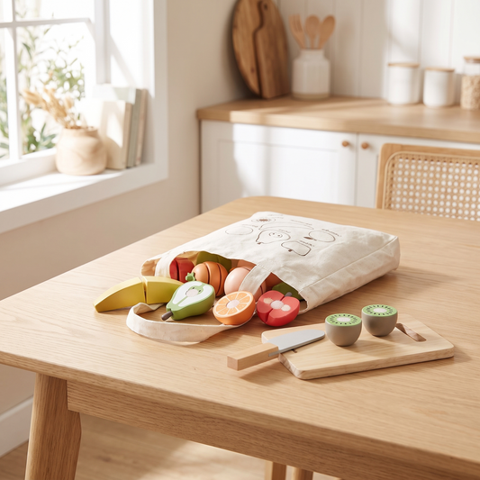Little Teekie Wooden Play Fruit Set | 6 Fruits, Chopping Board, Carry Bag – lifestyle