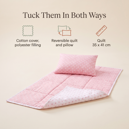 Little Teekie Reversible Doll Bedding Set | Quilt and Pillow, Fits 40cm Dolls – key features