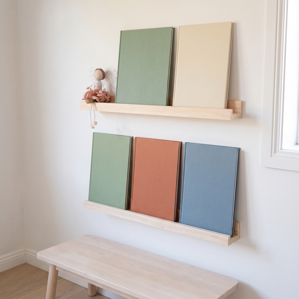 Little Teekie Minimalist Book Display Ledge | Wall-Mounted 60cm, 4cm Depth – Natural Wood – lifestyle