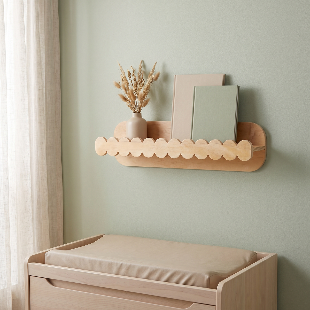 Little Teekie Scalloped Floating Wall Shelf | 60 x 12 x 10 cm Plywood – Natural Wood – lifestyle