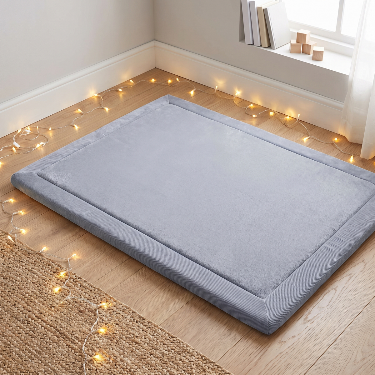 Little Teekie Velvet Memory Foam Play Mat | Anti-Slip Base, Machine Washable – Pebble Grey – lifestyle