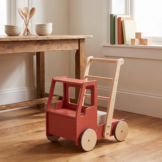 Little Teekie Wooden Fire Truck Push Walker | Birchwood, Storage Box, 24 Months+ – lifestyle