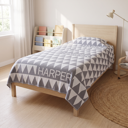 Little Teekie Personalised Single Bed Blanket | Knitted Name, 220 x 165cm Cotton – lifestyle