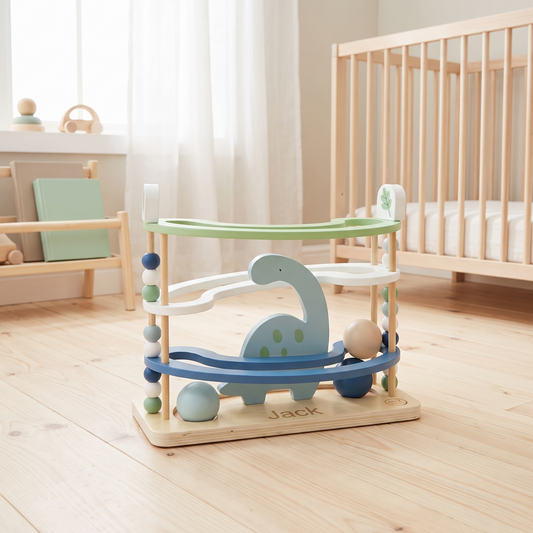Little Teekie Personalised Wooden Dino Ball Runner | Name Detail, 31cm Four-Storey – Green – lifestyle