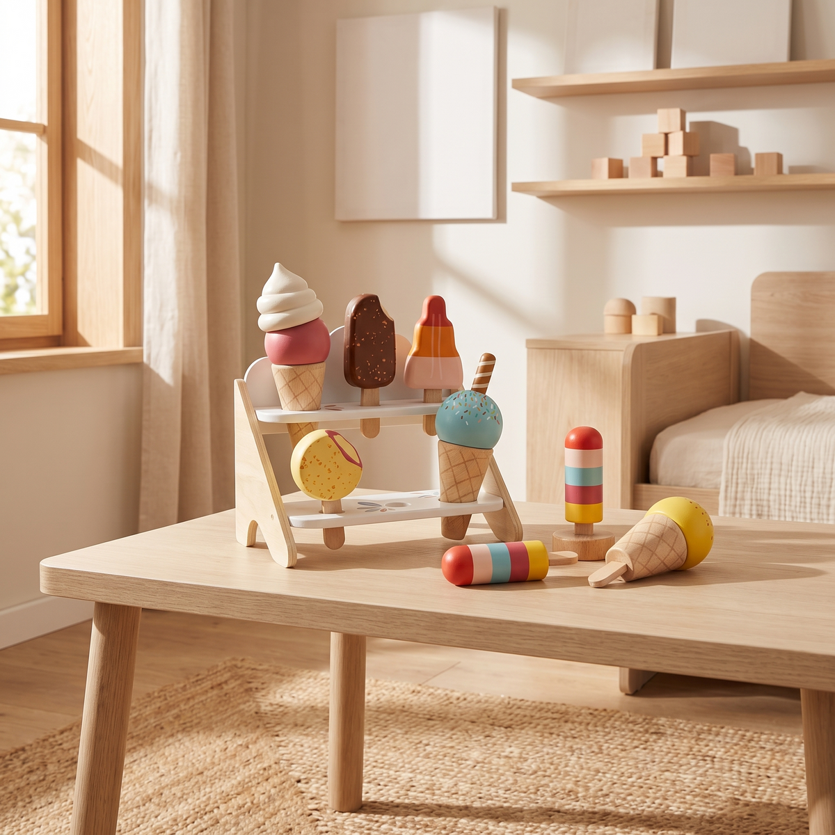Little Teekie Wooden Ice Cream Shop Set | 6 Mix-and-Match Cones, FSC Wood – Colourful – styled in the home