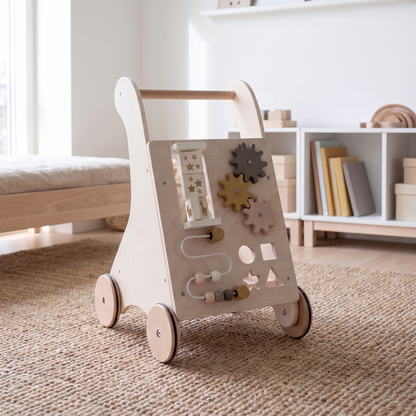 Little Teekie Wooden Activity Walker | Ball Frame, Cogs and Toy Box, 18 Months+ – styled in the home