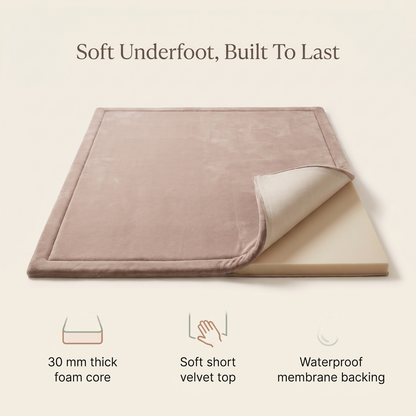 Little Teekie Thick Foam Family Play Rug | 30mm Velvet Top, Waterproof – Light Brown Coffee – key features