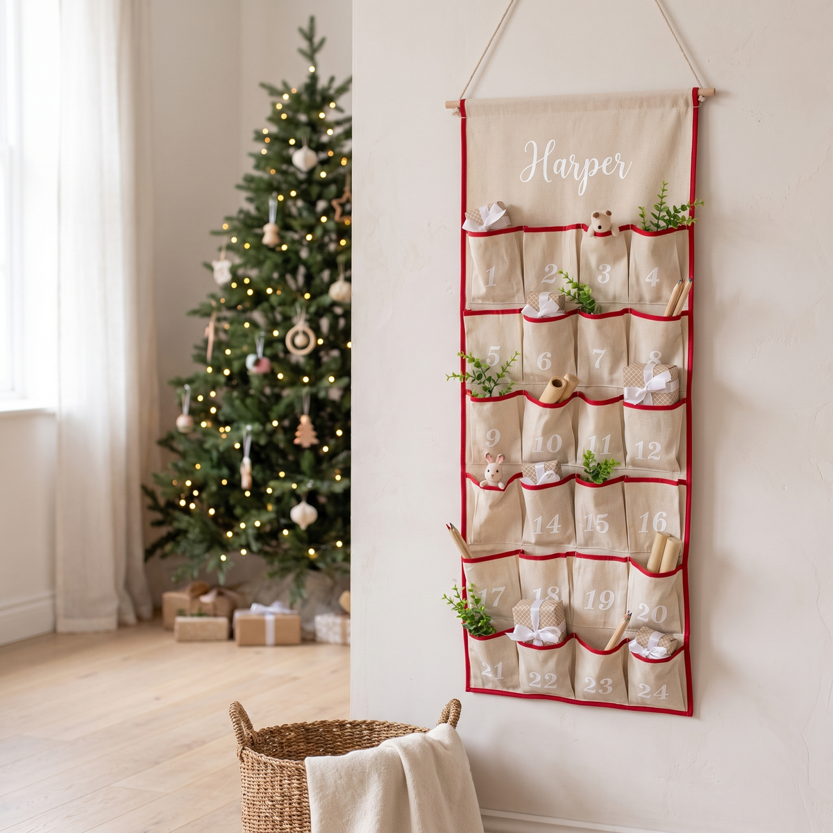 Little Teekie Personalised Canvas Advent Calendar | Embroidered Name, 46 x 100cm – Canvas – lifestyle
