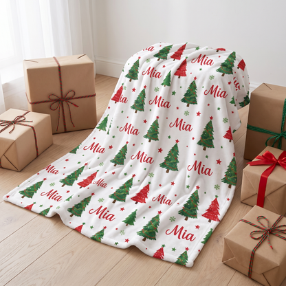 Little Teekie Personalised Christmas Blanket | Printed Name, 350gsm Fleece – Choose Your Colour – lifestyle