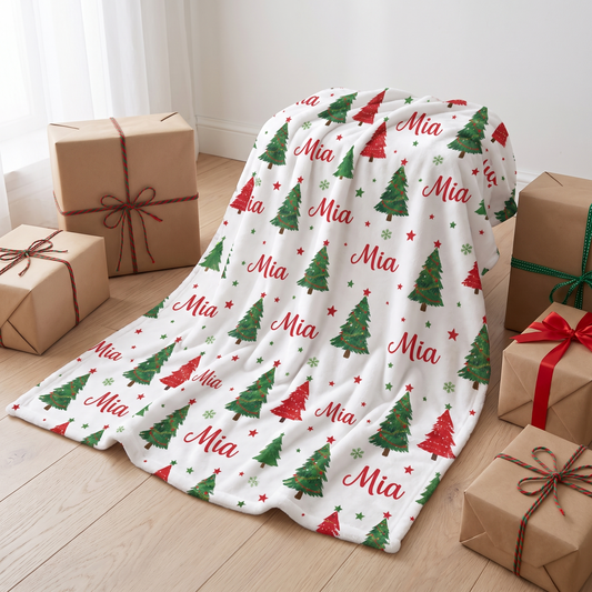 Little Teekie Personalised Christmas Blanket | Printed Name, 350gsm Fleece – Choose Your Colour – lifestyle