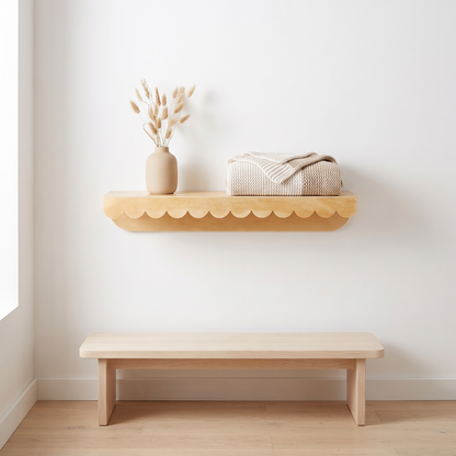 Little Teekie Scalloped Floating Wall Shelf | 60 x 12 x 10 cm Plywood – Natural Wood – styled in the home