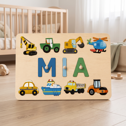 Little Teekie Personalised Vehicle Name Puzzle | Easy-Grip Letters, 22cm Board – Classic Colour – lifestyle