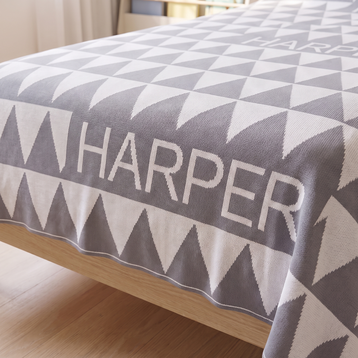 Little Teekie Personalised Single Bed Blanket | Knitted Name, 220 x 165cm Cotton – personalisation detail