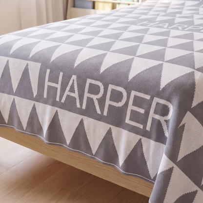 Little Teekie Personalised Single Bed Blanket | Knitted Name, 220 x 165cm Cotton – personalisation detail