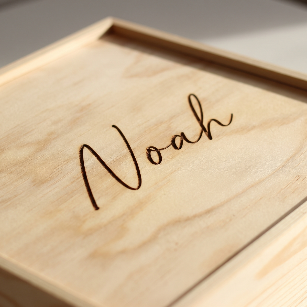 Little Teekie Personalised Baby Keepsake Box | Engraved Birth Details, Pine 33 x 28cm – Natural Pine – personalisation detail