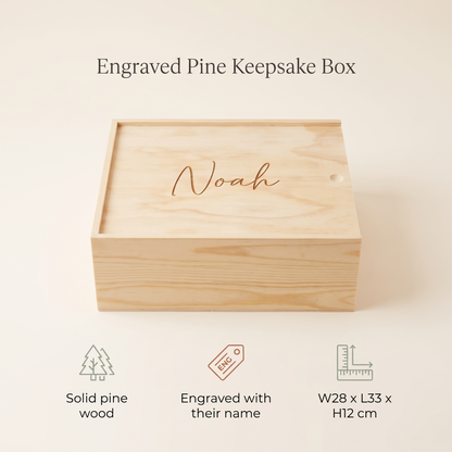 Little Teekie Personalised Baby Keepsake Box | Engraved Birth Details, Pine 33 x 28cm – Natural Pine – key features
