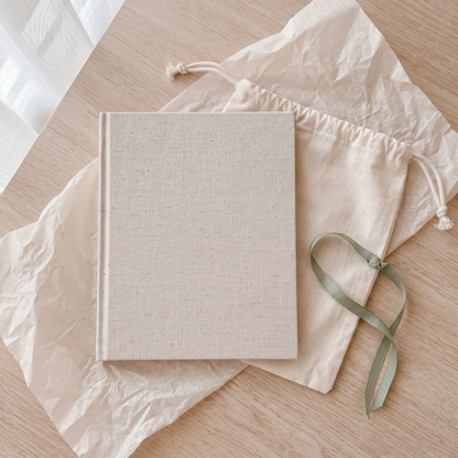 Little Teekie Baby Memory Book | Cloth Hardcover, Gold Foil, 98 Pages – Neutral Cloth – styled in the home