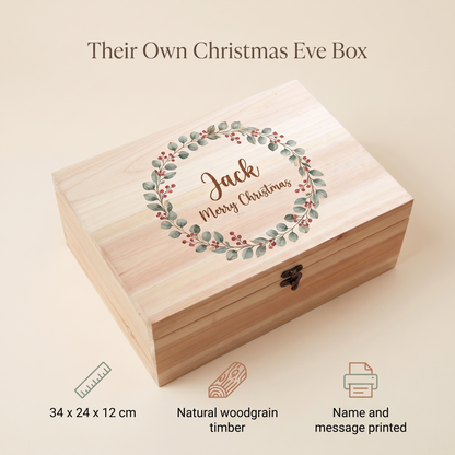 Little Teekie Personalised Wreath Christmas Eve Box | Printed Name, 34x24x12cm – Natural – key features