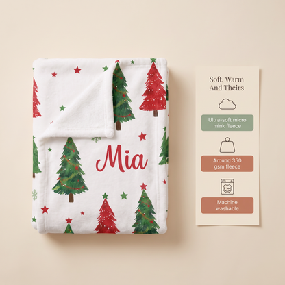 Little Teekie Personalised Christmas Blanket | Printed Name, 350gsm Fleece – Choose Your Colour – key features