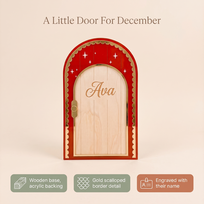 Little Teekie Personalised Elf Door | Engraved Name, Wood & Acrylic – Burgundy or Natural – key features