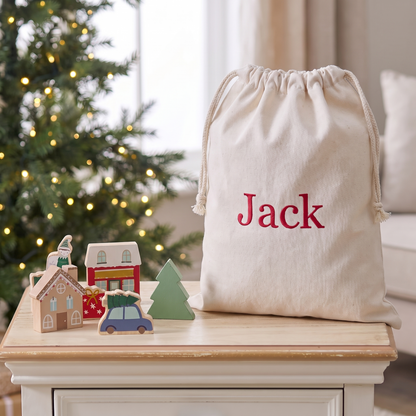 Little Teekie Personalised Christmas Village Block Set | 23 FSC Wood Pieces, Named Bag – Multi – personalisation detail