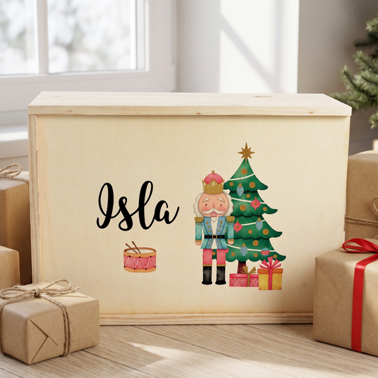 Little Teekie Personalised Christmas Eve Box | Printed Nutcracker, 35x25x14cm – Natural Wood – lifestyle