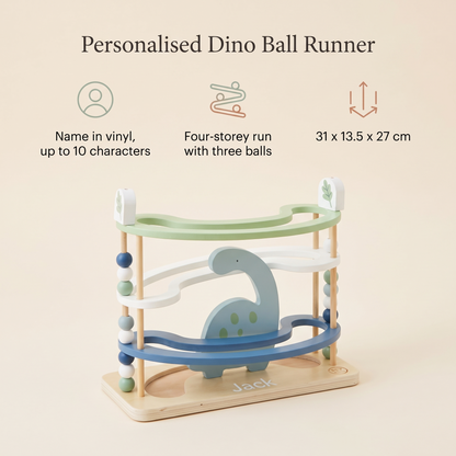 Little Teekie Personalised Wooden Dino Ball Runner | Name Detail, 31cm Four-Storey – Green – key features