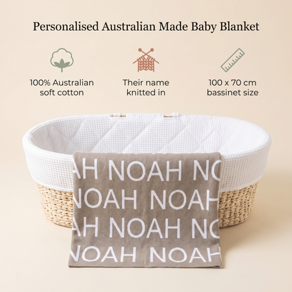 Little Teekie Personalised Bassinet Baby Blanket | Knitted Name, 100 x 70cm Cotton – key features